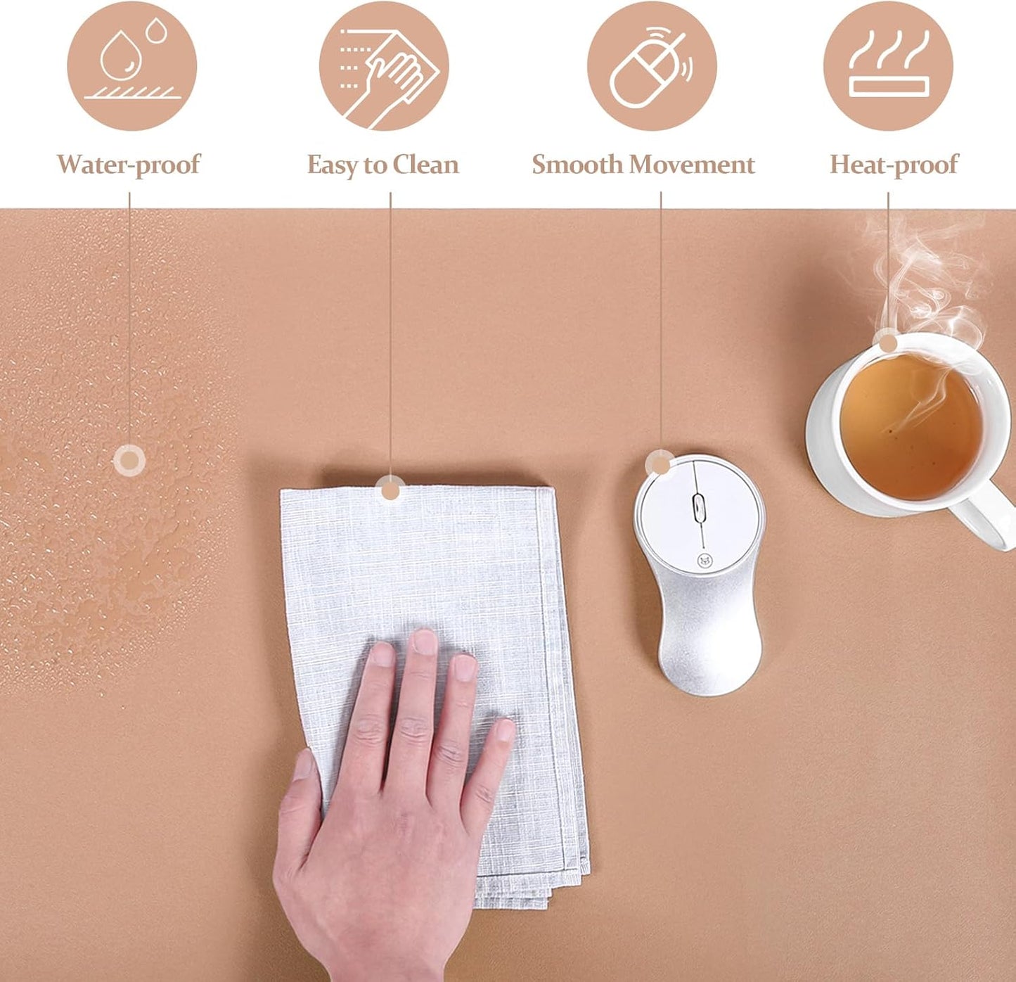 Leather Desk Pad - 24" X 14" Office Mat, Large Mouse Pad Protector, Desktop Mat, Writing Pad, Blotter, Cover (Cork+Bronze)