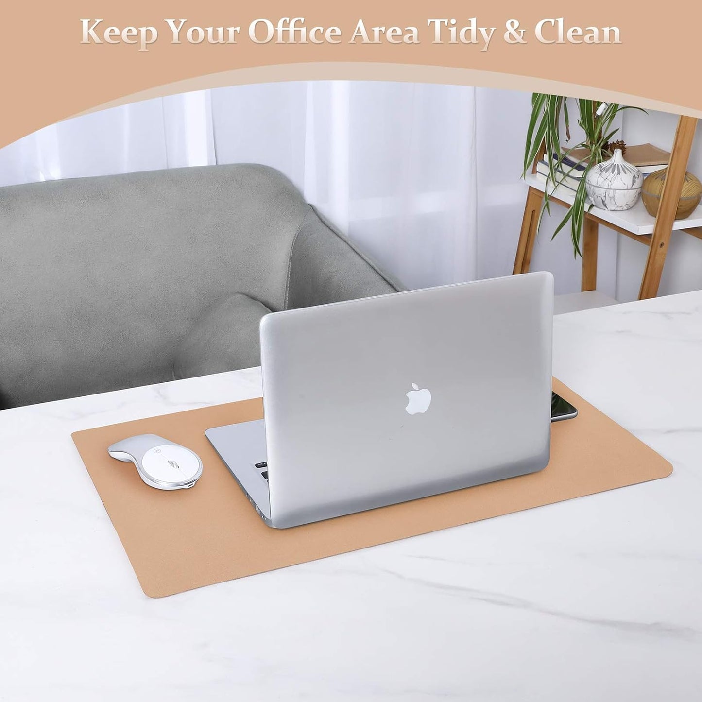 Leather Desk Pad - 24" X 14" Office Mat, Large Mouse Pad Protector, Desktop Mat, Writing Pad, Blotter, Cover (Cork+Bronze)