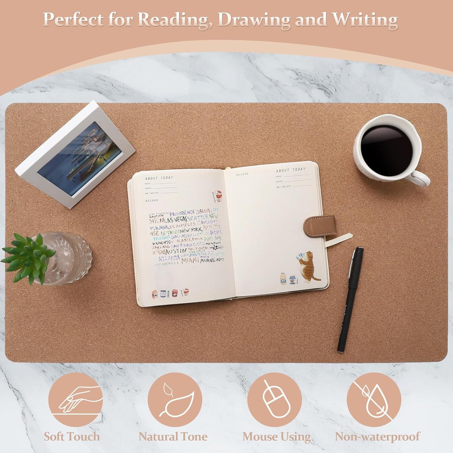 Leather Desk Pad - 24" X 14" Office Mat, Large Mouse Pad Protector, Desktop Mat, Writing Pad, Blotter, Cover (Cork+Bronze)