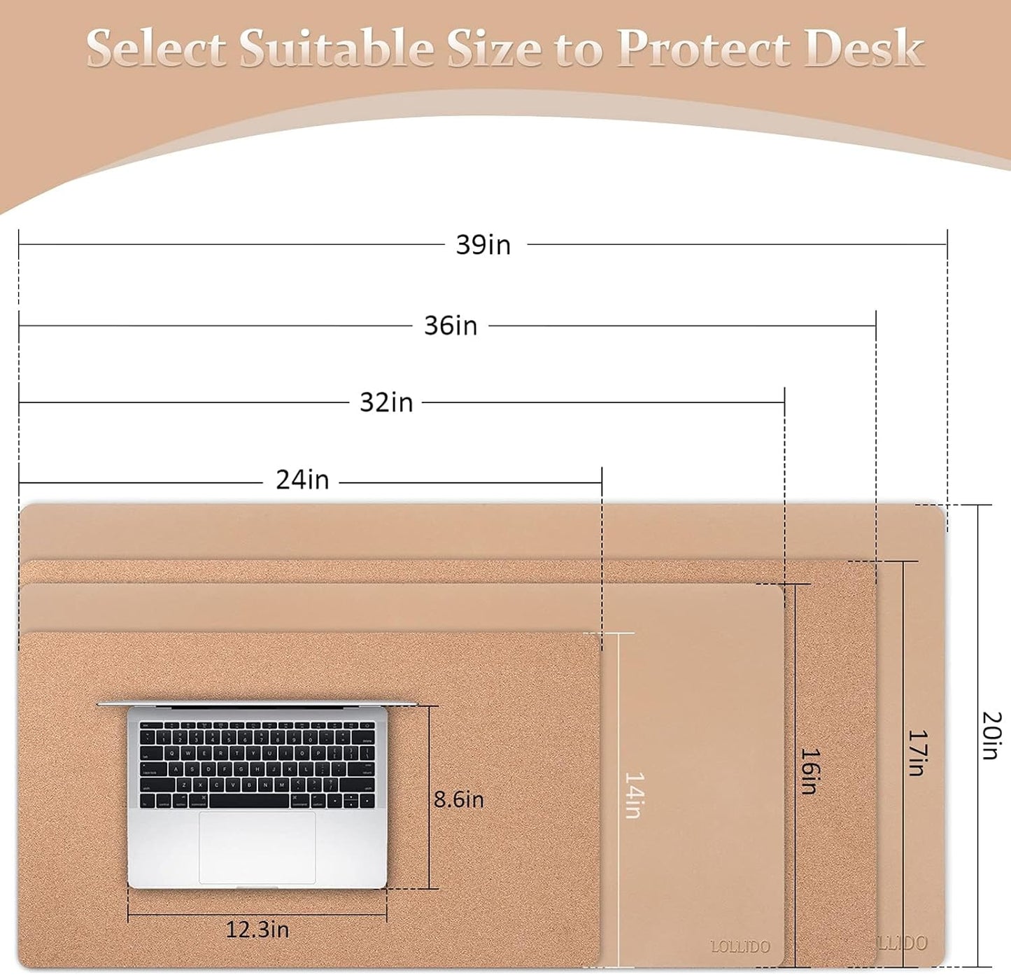 Leather Desk Pad - 24" X 14" Office Mat, Large Mouse Pad Protector, Desktop Mat, Writing Pad, Blotter, Cover (Cork+Bronze)