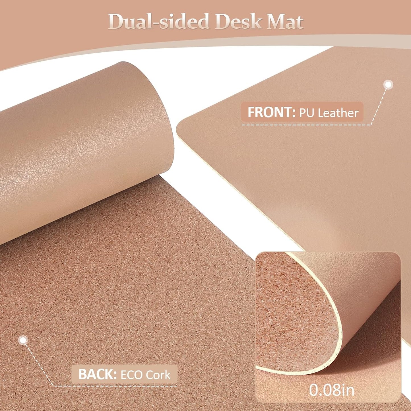 Leather Desk Pad - 24" X 14" Office Mat, Large Mouse Pad Protector, Desktop Mat, Writing Pad, Blotter, Cover (Cork+Bronze)