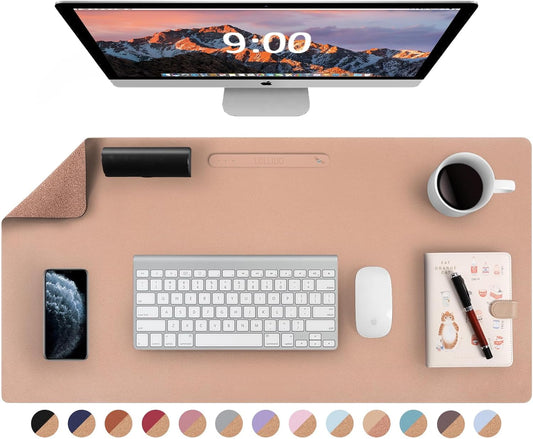 Leather Desk Pad - 24" X 14" Office Mat, Large Mouse Pad Protector, Desktop Mat, Writing Pad, Blotter, Cover (Cork+Bronze)